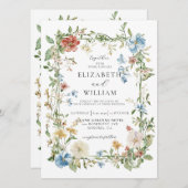 ワイルドフラワーボホ結婚水彩色 招待状 (正面/裏面)