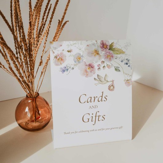 ワイルドフラワーボホ赤ちゃんシャワーカードとギフトサイン 台座サイン