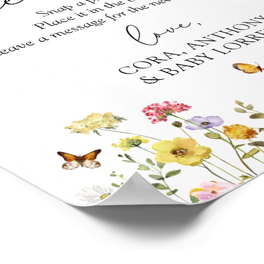 ワイルドフラワーボホ赤ちゃんシャワー写真ゲストブックサイン ポスター (角)