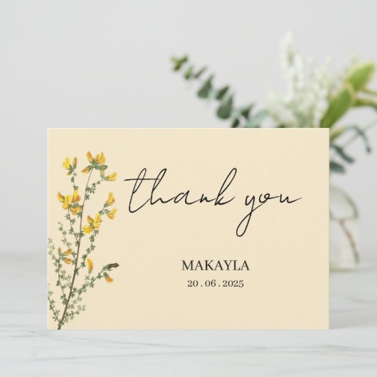 ワイルドフラワーボホ黄モダン文字 サンキューカード (スタンド正面)