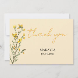 ワイルドフラワーボホ黄モダン文字 サンキューカード