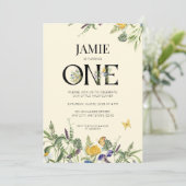 ワイルドフラワーボホ1歳の誕生日ガール 招待状 (スタンド正面)