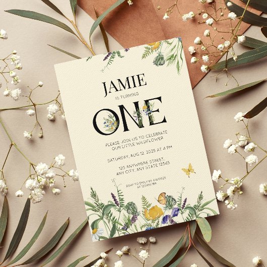 ワイルドフラワーボホ1歳の誕生日ガール 招待状