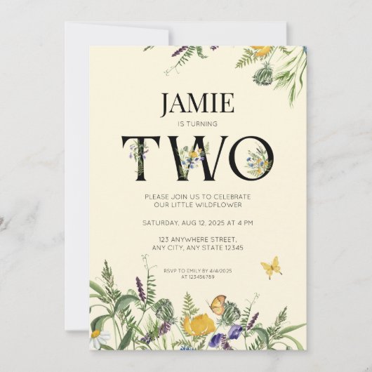 ワイルドフラワーボホ2ndバースデーガール招待状 招待状 (正面)