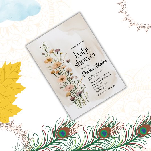 ワイルドフラワーボーイ赤ちゃんシャワー招待状 招待状