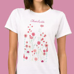 ワイルドフラワーボーパーソナライズされたホ Tシャツ<br><div class="desc">ボヘモダンミアン絵画ボタニカル。ボホかわいらしルーズピンクのフローラアート。ニック・リスによるオリジナルアート。名前をパーソナライズに変更。</div>