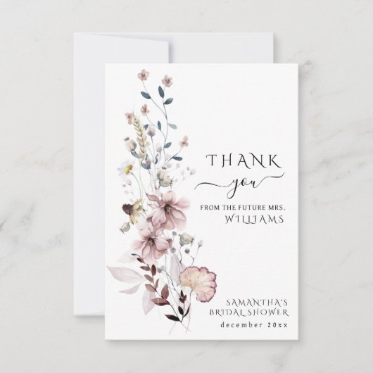 ワイルドフラワーボーホミニマリストモダンブライダルシャワー サンキューカード (正面)