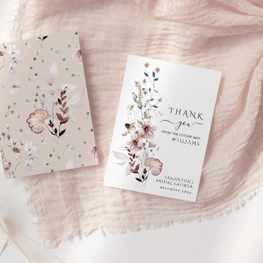 ワイルドフラワーボーホミニマリストモダンブライダルシャワー サンキューカード