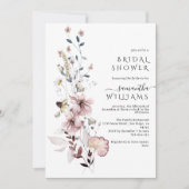 ワイルドフラワーボーホミニマリストモダンブライダルシャワー 招待状 (正面)