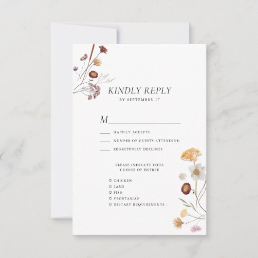 ワイルドフラワーボーモダンホお洒落フローラ結婚ズ 出欠カード (正面)
