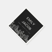 ワイルドフラワーボー結婚ホの開花ブラック スタンダードカクテルナプキン (角)