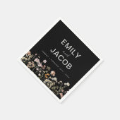 ワイルドフラワーボー結婚ホの開花ブラック スタンダードカクテルナプキン (角)