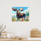 ワイルドフラワーポスター付き可愛い夏のムース ポスター (キッチン)