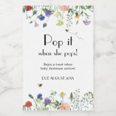 ワイルドフラワーポップ・アートのは、彼女がポップするとき ワインラベル (シングルラベル)