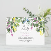 ワイルドフラワーポップ・アートのラベンダーの赤ちゃんシャワーへ 招待状 (スタンド正面)