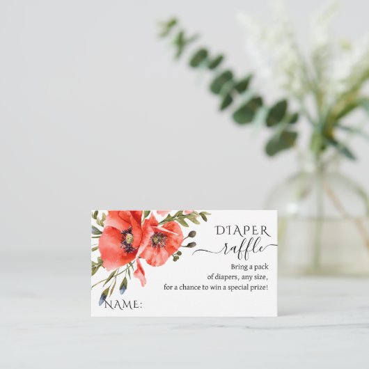 ワイルドフラワーポピーのミニマリスト赤ちゃんシャワーおむつ エンクロージャーカード (スタンド正面)
