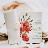 ワイルドフラワーポピーのミニマルモダンブライダルシャワー 招待状