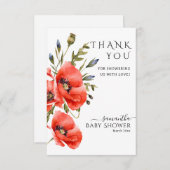 ワイルドフラワーポピーモダンミニマリスト サンキューカード (正面/裏面)