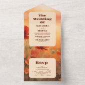 ワイルドフラワーポピーモダン結婚ミニマリスト オールインワン招待状 (内側)