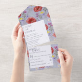 ワイルドフラワーポピーレッド&パープルウォーター結婚カラー オールインワン招待状 (貼ってはがせる)