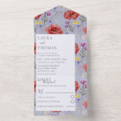 ワイルドフラワーポピーレッド&パープルウォーター結婚カラー オールインワン招待状 (内側)