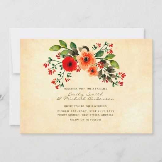 ワイルドフラワーポピー結婚式招待状 素朴 招待状 (正面)