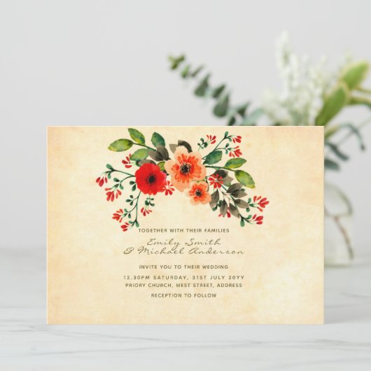 ワイルドフラワーポピー結婚式招待状 素朴 招待状 (スタンド正面)