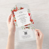 ワイルドフラワーポピー赤フローラリネン結婚ズQR RSVP オールインワン招待状 (貼ってはがせる)