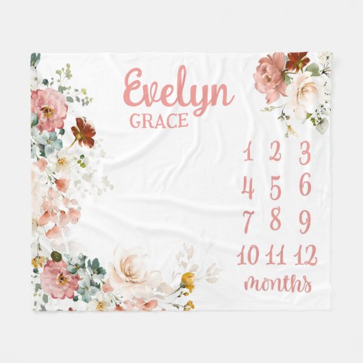 ワイルドフラワーマイルストーンブランケット、マイルストーンブランケット フリースブランケット (正面(横))