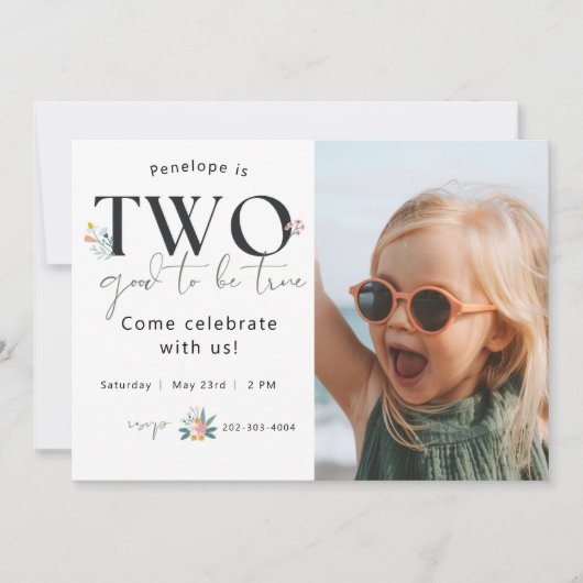ワイルドフラワーマイルストーン誕生日 |2つ本当でよかった 招待状 (正面)