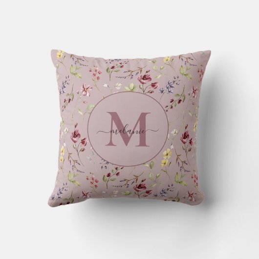 ワイルドフラワーマウブモノグラムギフト装飾用クッション クッション (裏面)