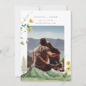 ワイルドフラワーマウンテンフォトフラット日付カードを保存 セーブザデート (裏面)