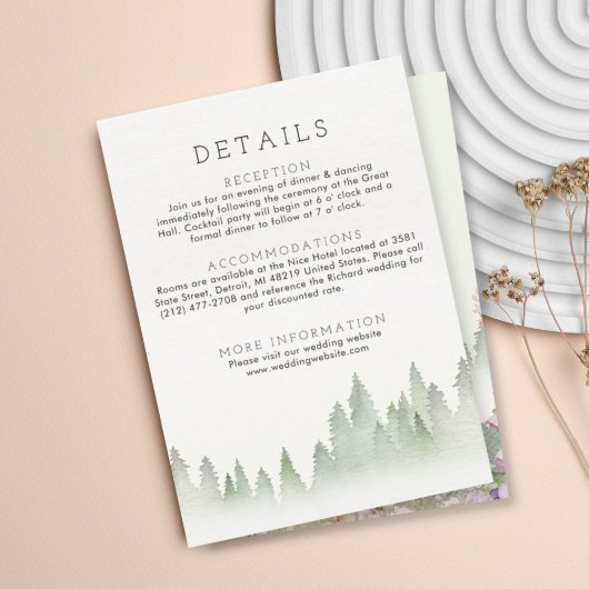 ワイルドフラワーマウンテン結婚ウォーターカラー エンクロージャーカード