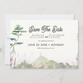 ワイルドフラワーマウンテン結婚ウォーターカラー セーブザデート (正面)
