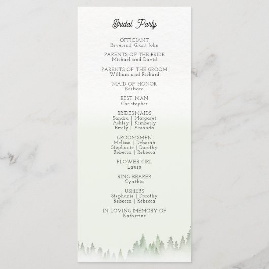 ワイルドフラワーマウンテン結婚ウォーターカラー プログラム (裏面)