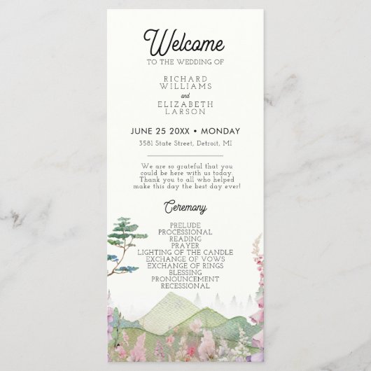 ワイルドフラワーマウンテン結婚ウォーターカラー プログラム (正面)