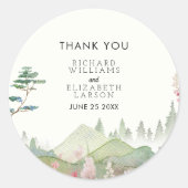 ワイルドフラワーマウンテン結婚ウォーターカラー ラウンドシール (正面)