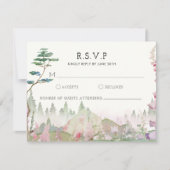 ワイルドフラワーマウンテン結婚ウォーターカラー 出欠カード (正面)