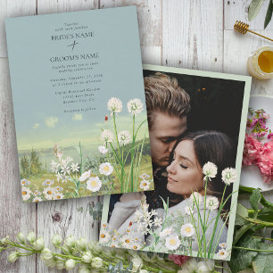 ワイルドフラワーマウンテン結婚ランドスケープのカスタム写真 招待状