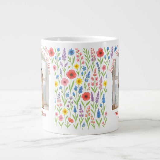 ワイルドフラワーマグ – 'We Love You Mom' -カスタム写真 ジャンボコーヒーマグカップ (正面)