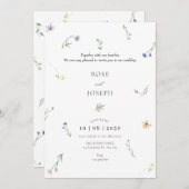 ワイルドフラワーミニマリストエレガントな結婚式 招待状 (正面/裏面)