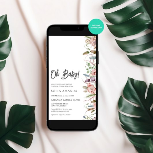 ワイルドフラワーミニマリスト赤ちゃんシャワー 招待状