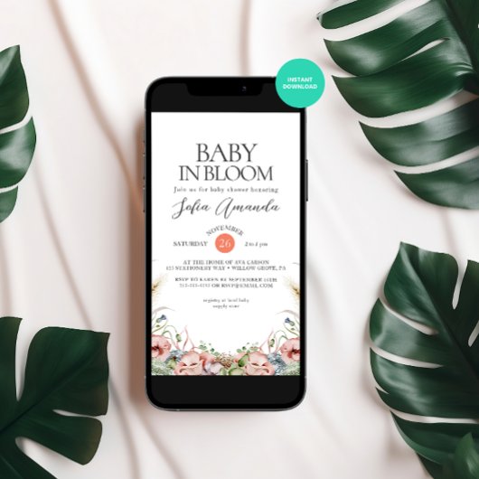 ワイルドフラワーミニマリスト赤ちゃんシャワー 招待状