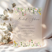ワイルドフラワーミニマルエレガントブライダルシャワー アクリル招待状