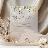 ワイルドフラワーミニマルエレガントブライダルシャワー アクリル招待状