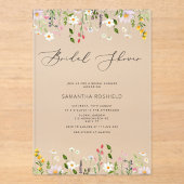 ワイルドフラワーミニマルエレガントブライダルシャワー アクリル招待状 (正面)