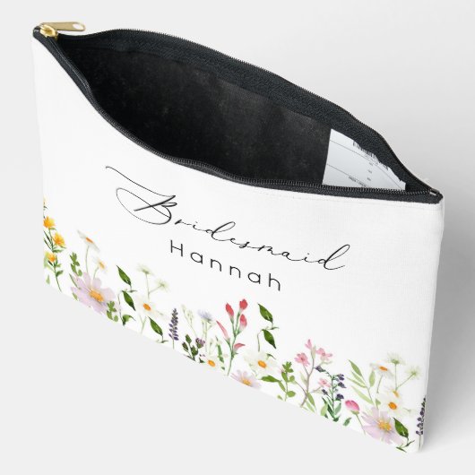 ワイルドフラワーミニマルエレガントリスト花嫁メイクアップ アクセサリーポーチ (見開き)