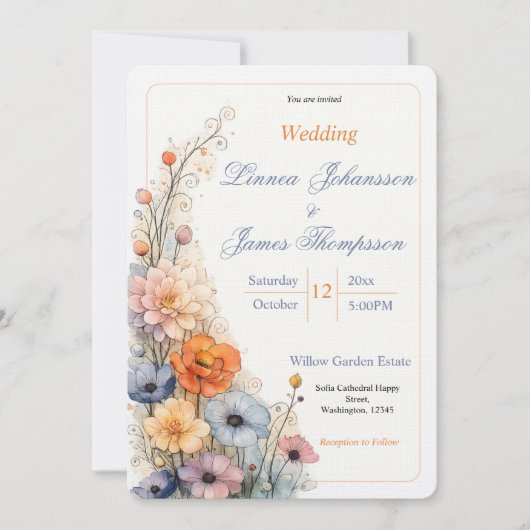 ワイルドフラワーミニマルガーデン ワイルドフラワーの結婚式 招待状 (正面)