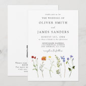 ワイルドフラワーミニマルゲイプライドQRコード結婚ズ 招待状 (正面/裏面)