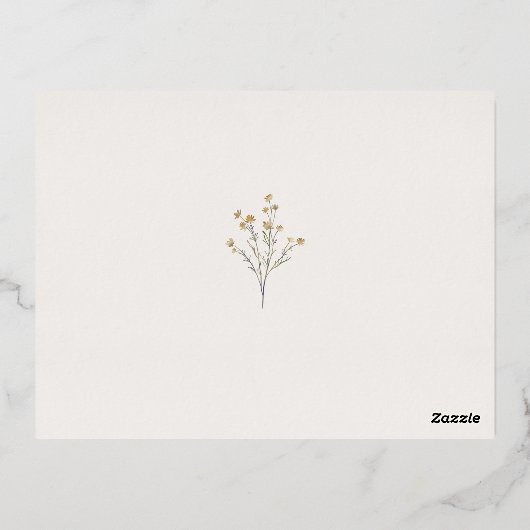 ワイルドフラワーミニマルズフローラシンプルRSVP実在金ゴールド 箔招待状ポストカード (裏面)